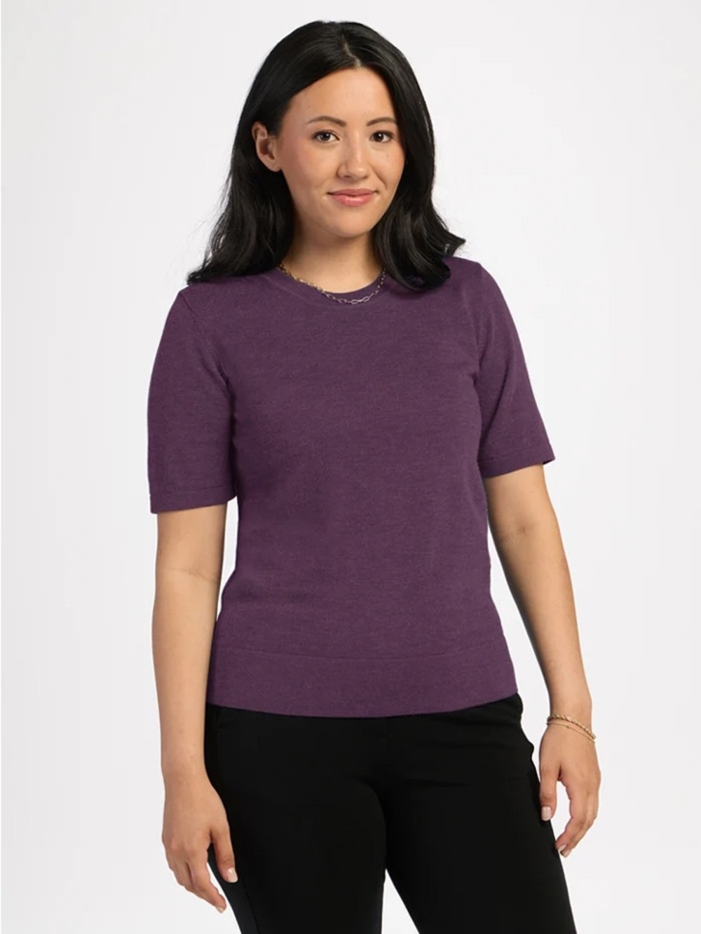 Woolx Purple Iris 100% Merino Wool Knit Anna Crew Sweater Fits Like Medium